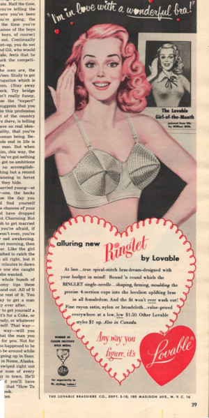 This ad for the Loveable Bra features a paraphrase of a line of a song from the musical South Pacific (Seventeen Oct 1951)