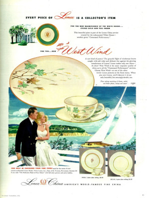 This ad for Lenox china depicts an idealized version of marriage (Seventeen Sept 1954)
