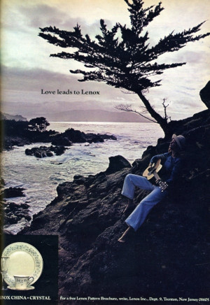This ad for Lenox China equates guitar playing with a relaxed lifestyle (Seventeen Dec. 1975)