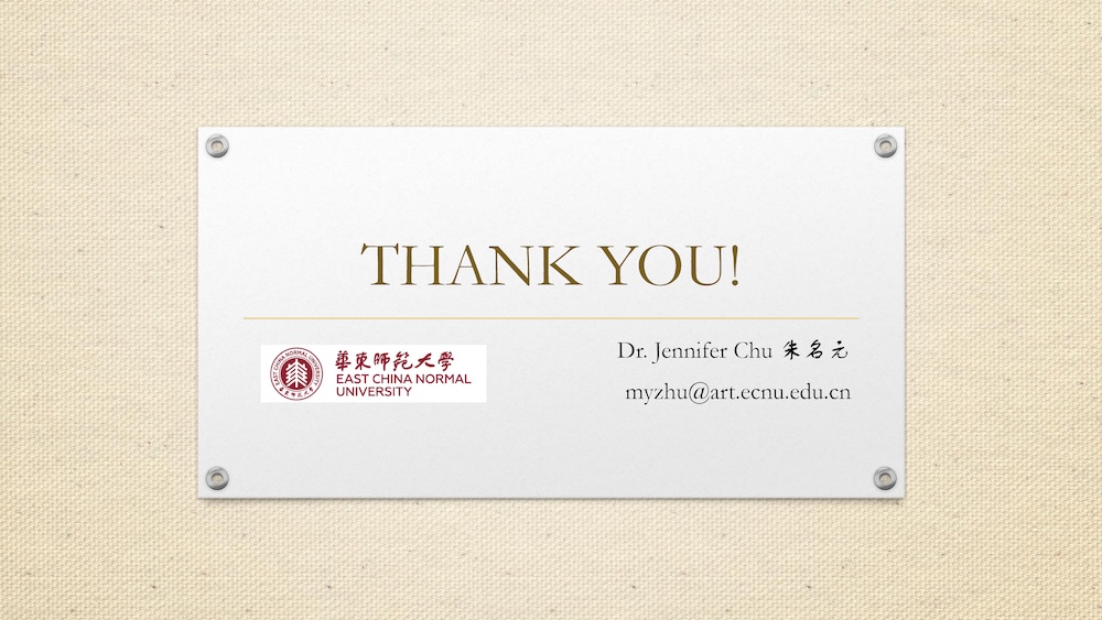 Closing slide reading “THANK YOU!” with Dr. Jennifer Chu’s name, email address, and East China Normal University logo.